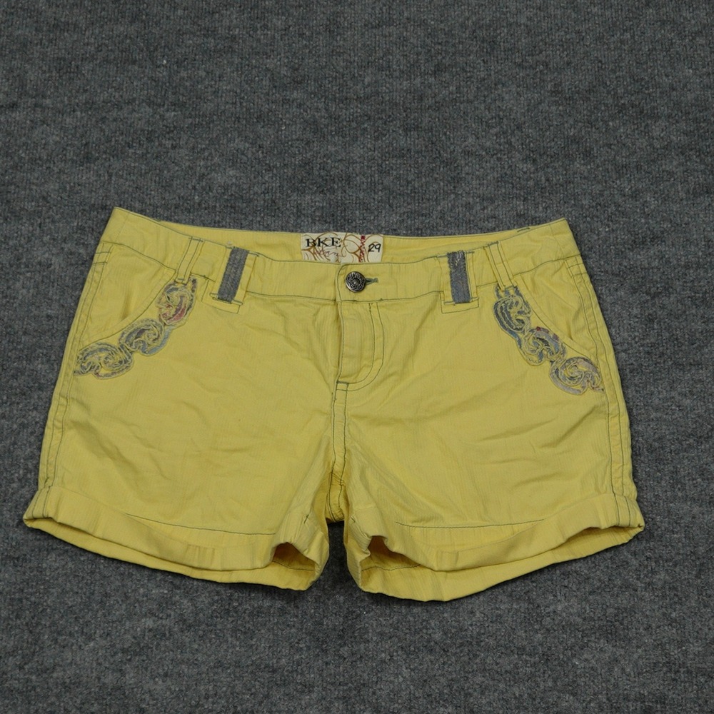 BKE Shorts Womens 29 Yellow Embroidered Cuffed Hem Boho Festival Summer